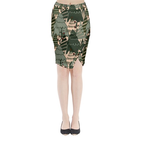 Christmas Vector Seamless Tree Pattern Midi Wrap Pencil Skirt from ArtsNow.com