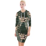 Christmas Vector Seamless Tree Pattern Quarter Sleeve Hood Bodycon Dress