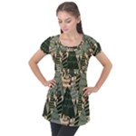 Christmas Vector Seamless Tree Pattern Puff Sleeve Tunic Top