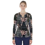 Christmas Vector Seamless Tree Pattern V-Neck Long Sleeve Top