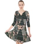 Christmas Vector Seamless Tree Pattern Quarter Sleeve Front Wrap Dress