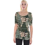 Christmas Vector Seamless Tree Pattern Wide Neckline T-Shirt
