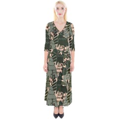 Quarter Sleeve Wrap Maxi Dress 