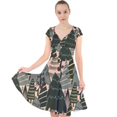 Cap Sleeve Front Wrap Midi Dress 
