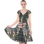 Christmas Vector Seamless Tree Pattern Cap Sleeve Front Wrap Midi Dress