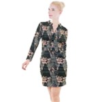 Christmas Vector Seamless Tree Pattern Button Long Sleeve Dress
