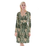 Christmas Vector Seamless Tree Pattern Long Sleeve Velvet Front Wrap Dress
