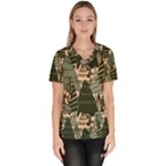Christmas Vector Seamless Tree Pattern Women s V-Neck Scrub Top