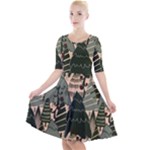 Christmas Vector Seamless Tree Pattern Quarter Sleeve A-Line Dress
