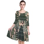 Christmas Vector Seamless Tree Pattern Quarter Sleeve Waist Band Dress