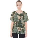 Christmas Vector Seamless Tree Pattern V-Neck Dolman Drape Top