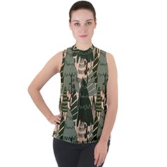 Mock Neck Chiffon Sleeveless Top 