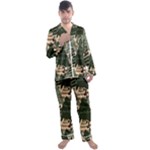 Christmas Vector Seamless Tree Pattern Men s Long Sleeve Satin Pajamas Set