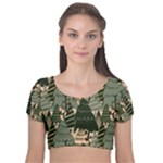 Christmas Vector Seamless Tree Pattern Velvet Short Sleeve Crop Top 