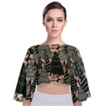 Christmas Vector Seamless Tree Pattern Tie Back Butterfly Sleeve Chiffon Top
