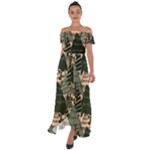 Christmas Vector Seamless Tree Pattern Off Shoulder Open Front Chiffon Dress