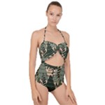 Christmas Vector Seamless Tree Pattern Scallop Top Cut Out Swimsuit