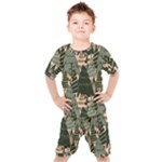 Christmas Vector Seamless Tree Pattern Kids  T-Shirt and Shorts Set