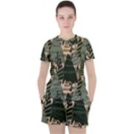 Christmas Vector Seamless Tree Pattern Women s T-Shirt and Shorts Set