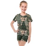 Christmas Vector Seamless Tree Pattern Kids  Mesh T-Shirt and Shorts Set