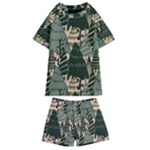 Christmas Vector Seamless Tree Pattern Kids  Swim T-Shirt and Shorts Set
