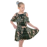 Christmas Vector Seamless Tree Pattern Kids  Shoulder Cutout Chiffon Dress