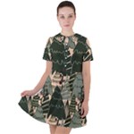 Christmas Vector Seamless Tree Pattern Short Sleeve Shoulder Cut Out Dress 