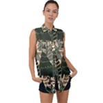 Christmas Vector Seamless Tree Pattern Sleeveless Chiffon Button Shirt