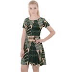Christmas Vector Seamless Tree Pattern Cap Sleeve Velour Dress 