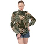Christmas Vector Seamless Tree Pattern High Neck Long Sleeve Chiffon Top