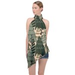 Christmas Vector Seamless Tree Pattern Halter Asymmetric Satin Top