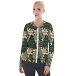 Christmas Vector Seamless Tree Pattern Velvet Zip Up Jacket