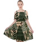 Christmas Vector Seamless Tree Pattern Cut Out Shoulders Chiffon Dress