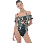 Christmas Vector Seamless Tree Pattern Frill Detail One Piece Swimsuit
