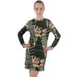 Christmas Vector Seamless Tree Pattern Long Sleeve Hoodie Dress