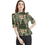 Christmas Vector Seamless Tree Pattern Frill Neck Blouse