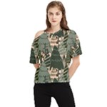 Christmas Vector Seamless Tree Pattern One Shoulder Cut Out T-Shirt