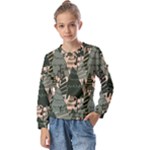 Christmas Vector Seamless Tree Pattern Kids  Long Sleeve T-Shirt with Frill 
