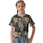 Christmas Vector Seamless Tree Pattern Kids  Cuff Sleeve Scrunch Bottom T-Shirt