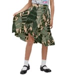 Christmas Vector Seamless Tree Pattern Kids  Ruffle Flared Wrap Midi Skirt