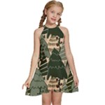 Christmas Vector Seamless Tree Pattern Kids  Halter Collar Waist Tie Chiffon Dress