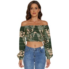 Long Sleeve Crinkled Weave Crop Top 