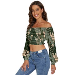 Long Sleeve Crinkled Weave Crop Top 