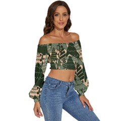 Long Sleeve Crinkled Weave Crop Top 