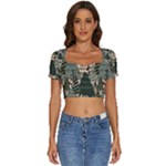 Christmas Vector Seamless Tree Pattern Short Sleeve Square Neckline Crop Top 