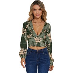 Long Sleeve Deep-V Velour Top 