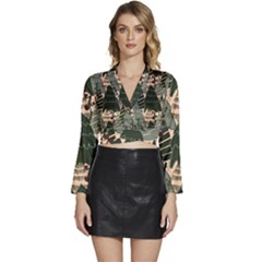 Long Sleeve Tie Back Satin Wrap Top 
