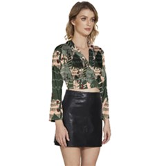 Long Sleeve Tie Back Satin Wrap Top 
