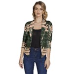 Christmas Vector Seamless Tree Pattern Women s Draped Front 3/4 Sleeve Shawl Collar Jacket