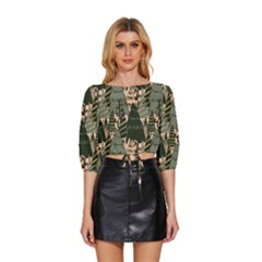 Mid Sleeve Drawstring Hem Top 